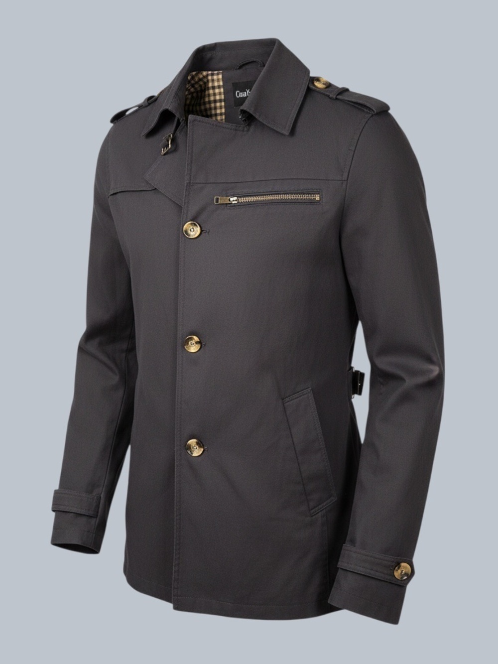 Chouyatou Men's Casual Collar 3 Button Lightweight Coat Large